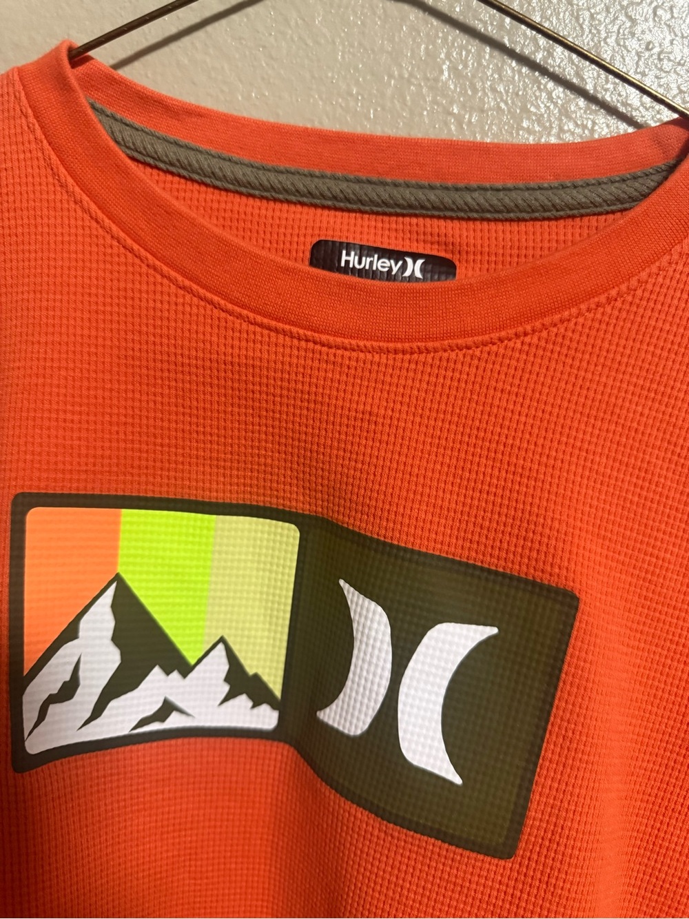 Hurley Bright Orange Short Sleeve Graphic Tee with Neon Accent
